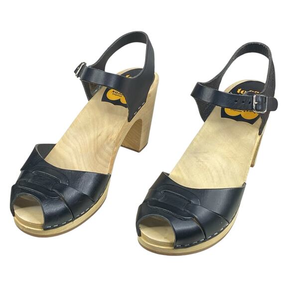 Swedish Hasbeens Toffel Women's Black Leather Slingback Clog Sandal Size 39 US 9 - Picture 6 of 13